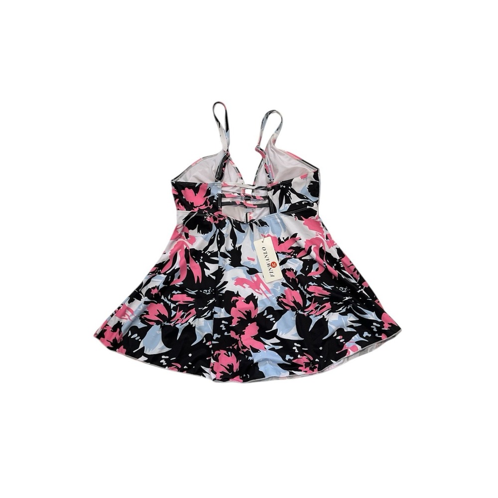 FINWANLO Women Medium Floral Tankini Swim Dress Top Strappy V-Neck Pink Blue NWT - Picture 5 of 7